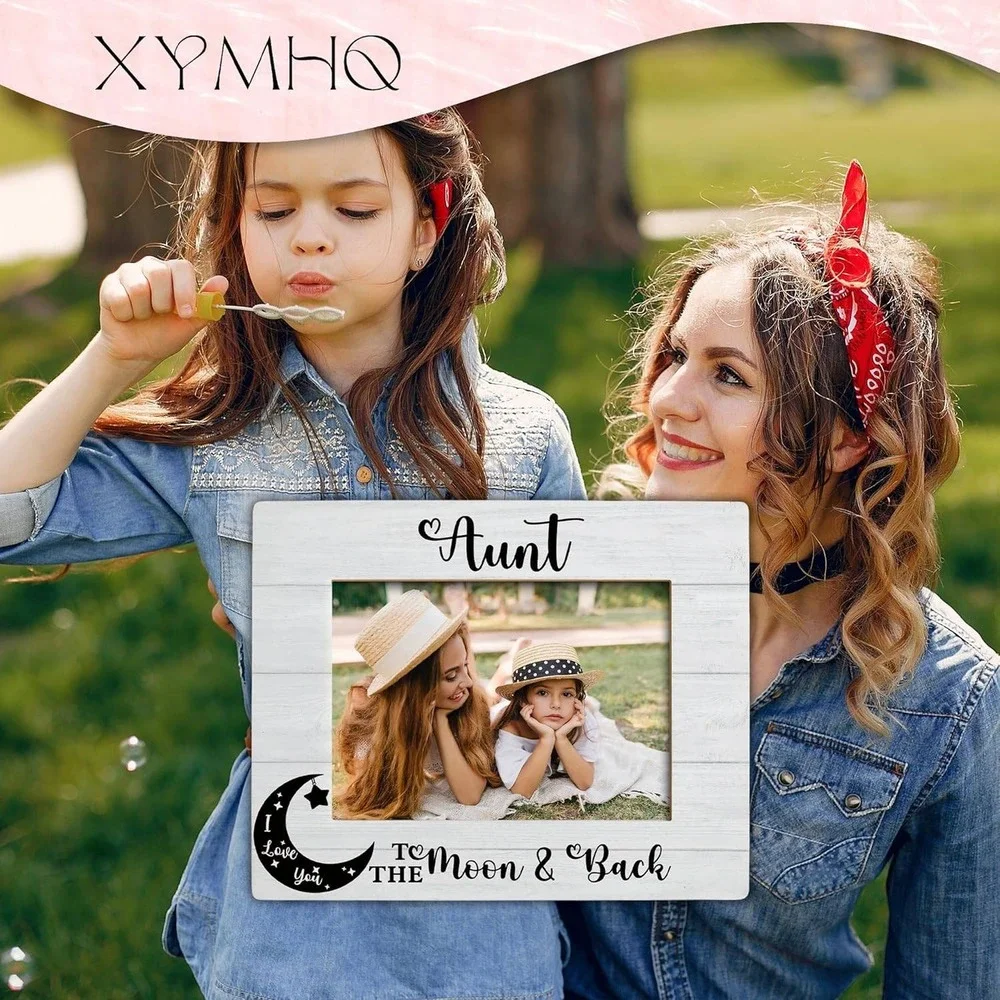 XYMHQ Aunt I Love You To The Moon & Back Wood Picture‎ Frame 5x7 White Rustic